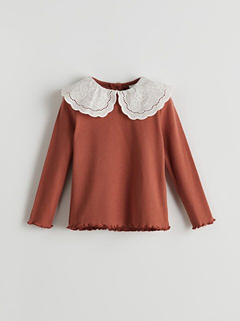 LCW Kids Bebe Yaka Nakışlı Kız Çocuk Tişört - S58364Z1-H9G