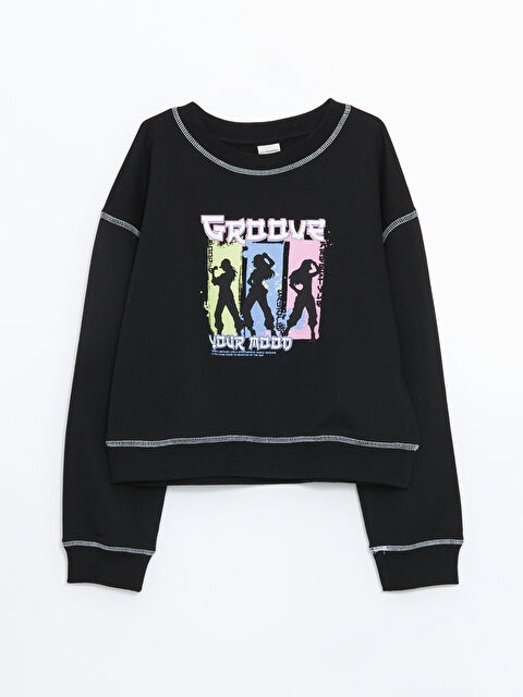 LCW Kids Bisiklet Yaka Baskılı Kız Çocuk Sweatshirt - S58548Z4-CVL