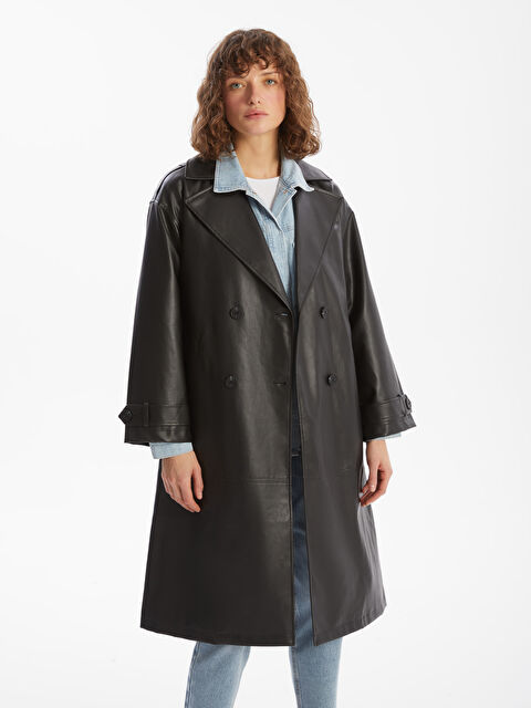 LCW Vision Ceket Yaka Kadın Deri Görünümlü Trençkot - S58732Z8-CVL