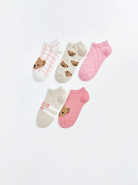 LCW Kids Ayı Teddy Desenli Kız Çocuk Patik Çorap 5'li - S58770Z4-FEW