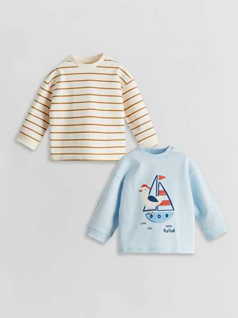 LCW baby Bisiklet Yaka Çizgili Erkek Bebek Tişört 2'li - S59130Z1-YMQ