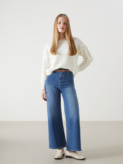 LCW Jeans Beli Kemerli Wideleg Kadın Jean Pantolon - S59202Z8-507