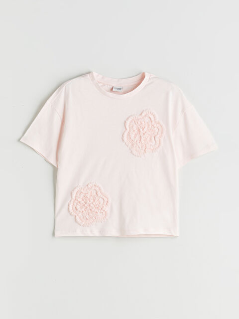 LCW Kids Bisiklet Yaka Çiçekli Kız Çocuk Tişört - S59216Z4-FUJ