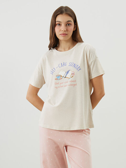 LCW DREAM Bisiklet Yaka Baskılı Kadın Pijama Üstü - S59410Z8-DCY