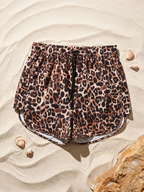 LCW DREAM Beli Lastikli Leopar Desenli Kadın Deniz Şortu