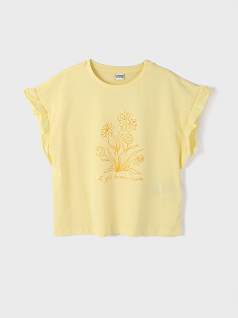 LCW Kids Flower Printed Crew Neck Short Sleeve T-Shirt - S59515Z4-TDB