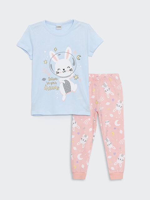 LCW Kids Bisiklet Yaka Baskılı Kız Çocuk Pijama Takımı - S59530Z1-QWQ