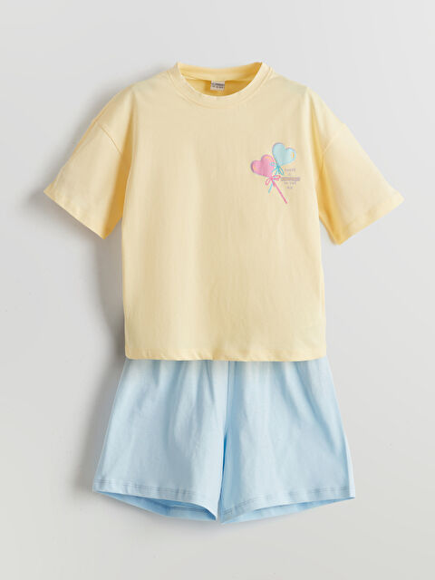 LCW Kids дөңгелек жағалы қыздарға арналған қысқа пижама жинағы - S59565Z4-FDS