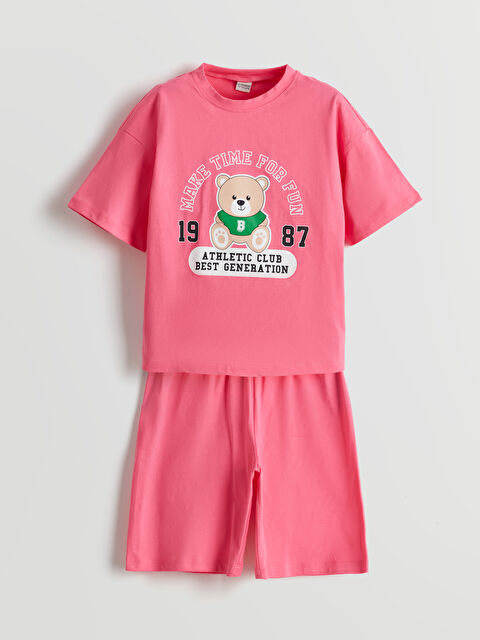LCW Kids дөңгелек жағалы қыздарға арналған қысқа пижама жинағы - S59568Z4-R0J