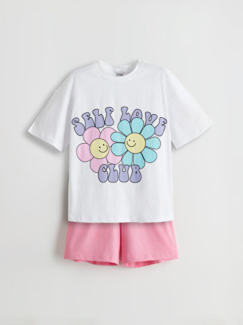 LCW Kids Crew Neck Floral Girls' Shortie Pyjama Set - S59596Z4-Q6K