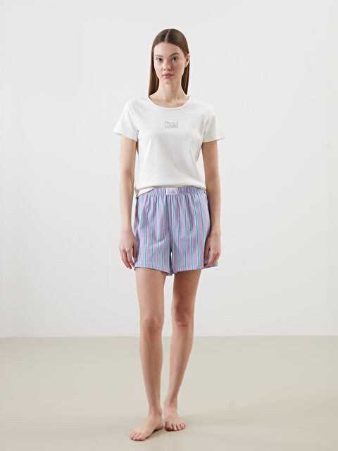 LCW DREAM Bisiklet Yaka Nakışlı Kadın Şortlu Pijama Takımı - S59624Z8-LSC