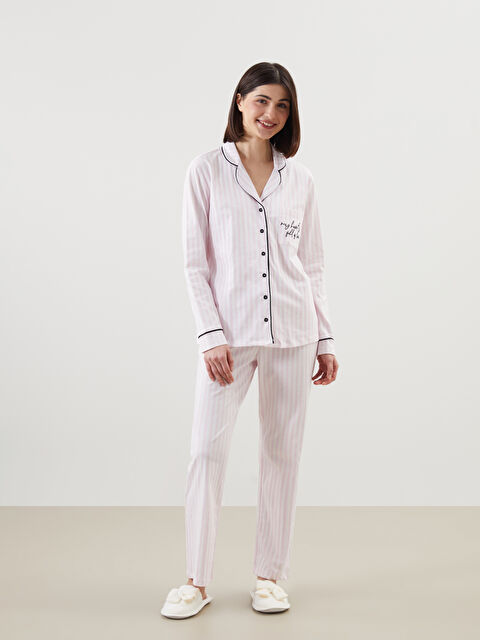 LCW DREAM Gömlek Yaka Nakışlı Kadın Pijama Takımı - S59756Z8-LRA