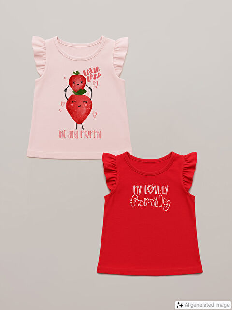 LCW Kids ياقة دائرية قميص داخلي مطبوع بناتي - مجموعتين - S59769Z1-H1C