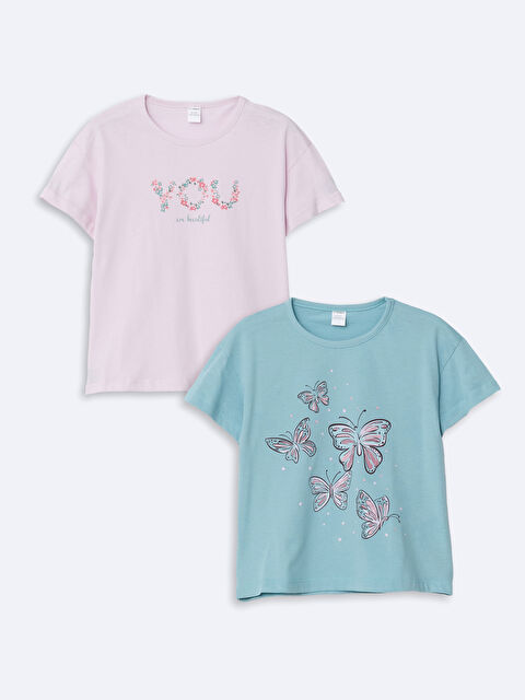 LCW Kids Crew Neck Printed Girls' T-Shirt 2 Pack - S59816Z1-FKE