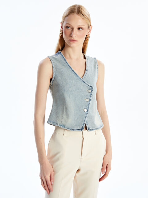 LCW Vision V Yaka Kadın Jean Yelek - S59844Z8-507