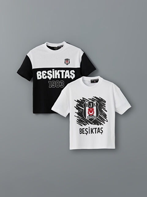 LCW Kids Bisiklet Yaka Beşiktaş Baskılı Erkek Çocuk Tişört 2'li - S59857Z1-CVL