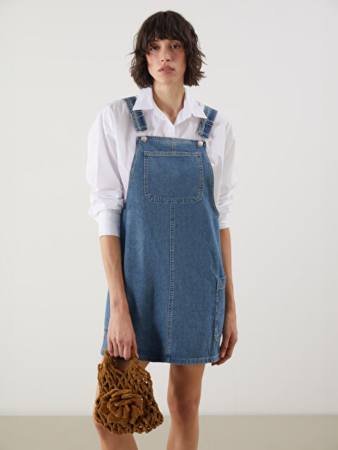 LCW Vision Kare Yaka Kadın Jean Salopet Elbise - S59920Z8-507