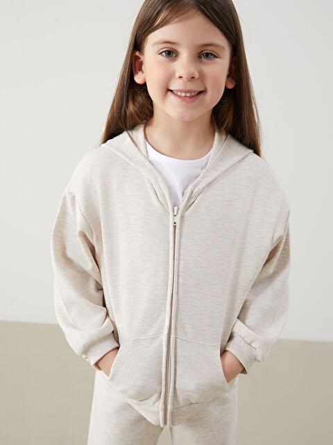 LCW Kids Kapüşonlu Fermuarlı Kız Çocuk Sweatshirt - S5AA67Z1-DHA