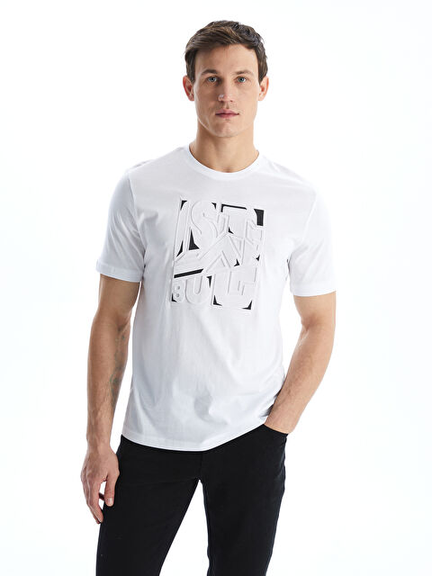 LCWAIKIKI Classic Bisiklet Yaka Kısa Kollu Baskılı Penye Erkek Tişört