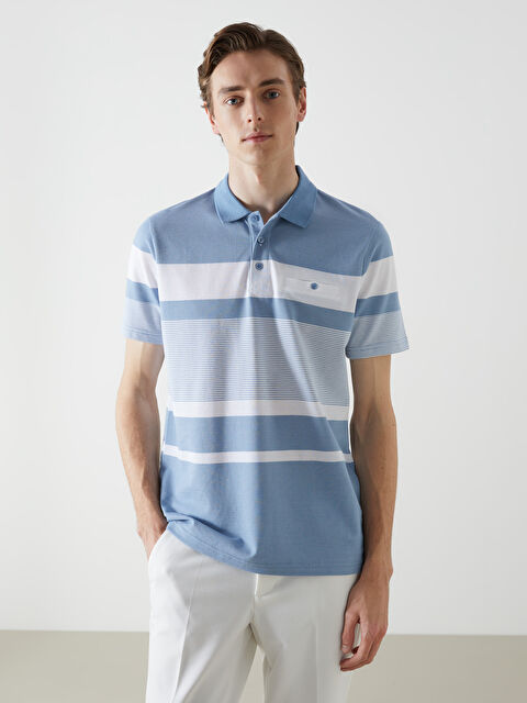 LCWAIKIKI Classic Polo Yaka Çizgili Merserize Görünümlü Erkek Tişört - S5AC57Z8-LEN