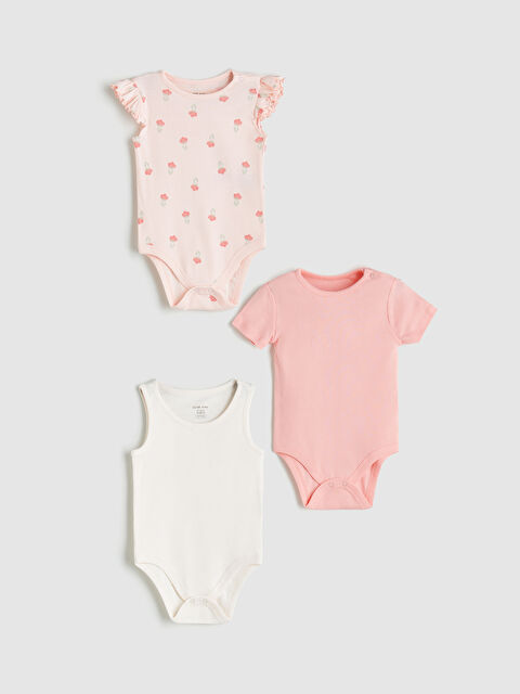 LCW baby Bisiklet Yaka Kız Bebek Çıtçıtlı Bodysuit 3'lü - S5AD35Z1-LT4