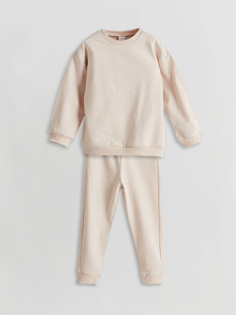 LCW baby Bisiklet Yaka Kız Bebek Sweatshirt ve Pantolon 2'li Takım - S5AE12Z1-YWW