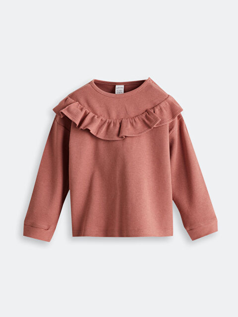 LCW baby Bisiklet Yaka Düz Penye Fırfırlı Kız Bebek Tişört - S5AE17Z1-S61