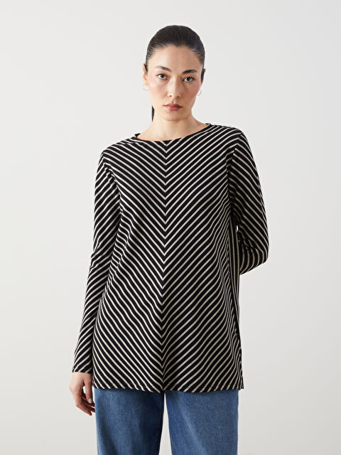 LCWAIKIKI Classic Bisiklet Yaka Çizgili Oversize Kadın Tunik - S5AF06Z8-LEG