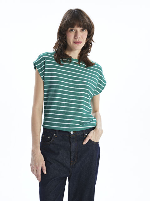 LCWAIKIKI Classic Bisiklet Yaka Çizgili Kadın Tişört - S5AG40Z8-LFT