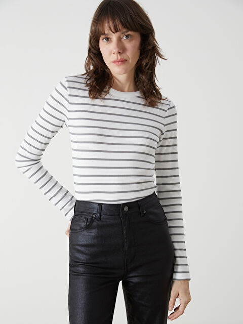 LCWAIKIKI Classic Bisiklet Yaka Çizgili Kadın Body - S5AI09Z8-LGE