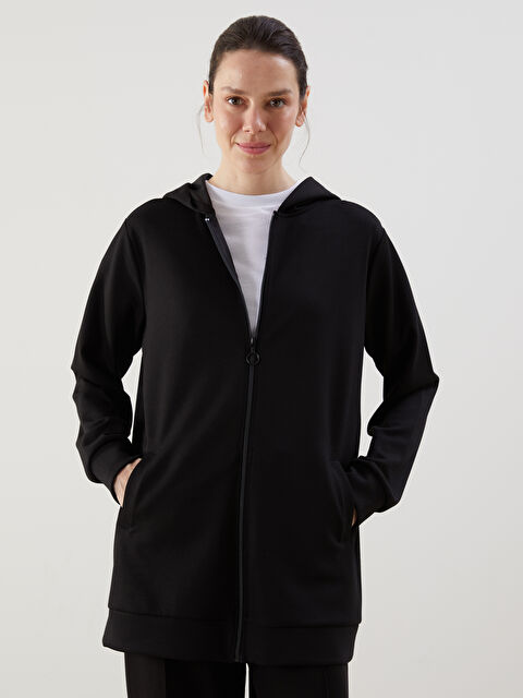 LCWAIKIKI Classic Kapüşonlu Oversize Kadın Fermuarlı Sweatshirt - S5AI81Z8-CVL