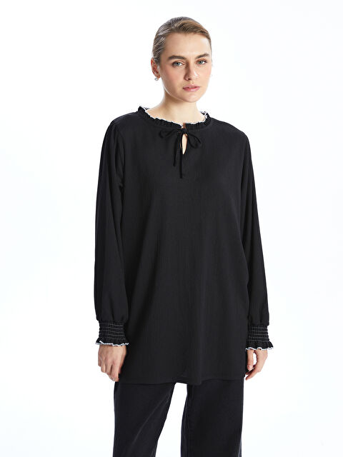 LCWAIKIKI Classic Bağlamalı Yaka Dokulu Fırfırlı Kadın Tunik - S5AI87Z8-CVL