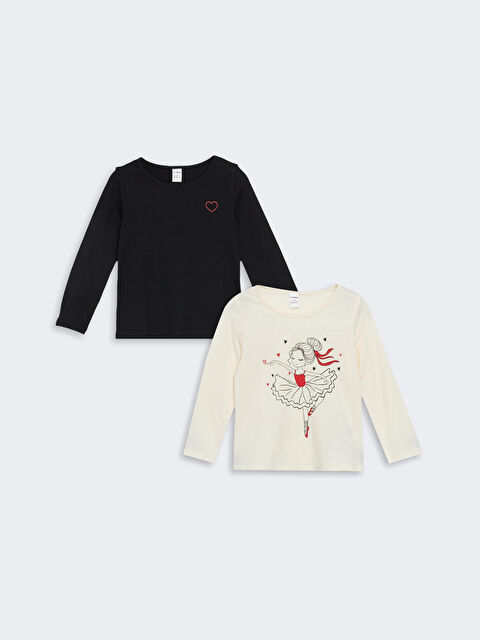 LCW Kids Bisiklet Yaka Baskılı Kız Çocuk Tişört 2'li - S5AJ17Z1-FDL