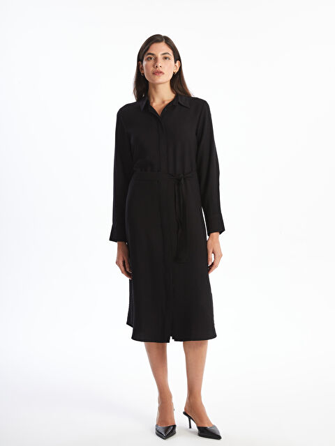 LCWAIKIKI Classic Изчистена рокля-риза за жени със саш - S5AJ56Z8-CVL