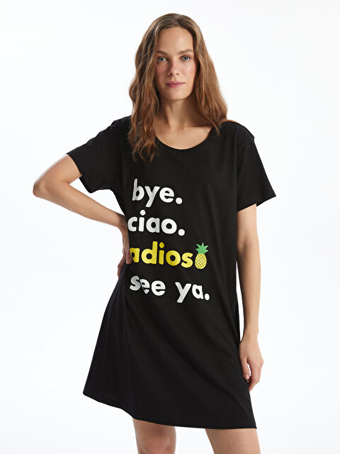 LCW DREAM Crew Neck Printed Women's Nightdress - S5AL15Z8-CVL