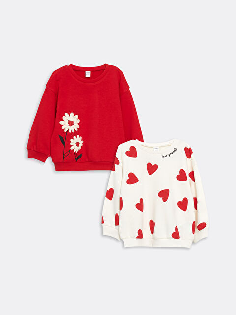 LCW Kids Bisiklet Yaka Baskılı Kız Çocuk Sweatshirt 2'li - S5AL37Z1-GZX