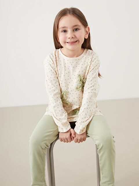 LCW Kids Bisiklet Yaka Kelebekli Kız Çocuk Tişört ve Tayt 2'li - S5AL73Z1-LRA