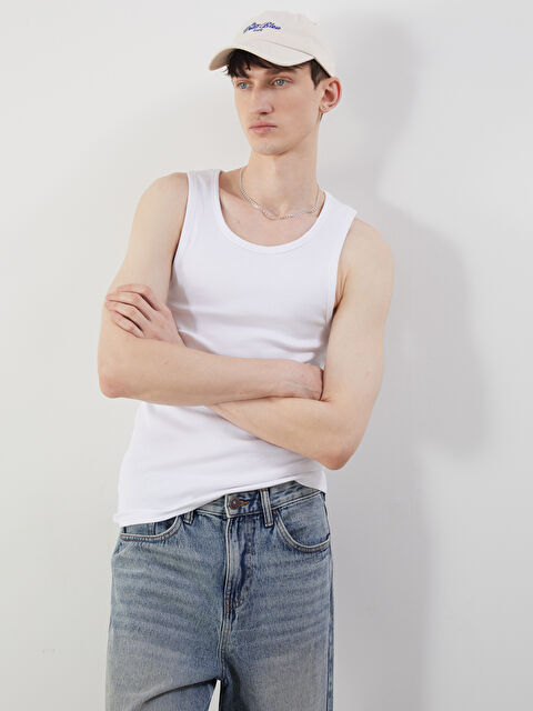 XSIDE Bisiklet Yaka Fitilli Erkek Kolsuz Tişört - S5AN13Z8-Q6K