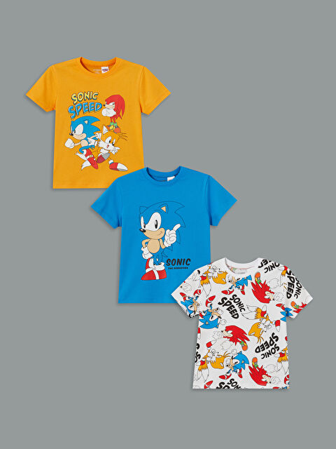 LCW Kids Bisiklet Yaka Sonic Baskılı Erkek Çocuk Tişört 3'lü - S5AN14Z1-H8J