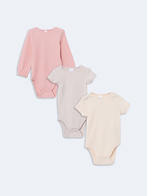 LCW baby بودي سوت مكشكش بسيط للرضيعات بكباسين، طقم من 3 قطع - S5AO44Z1-FKR