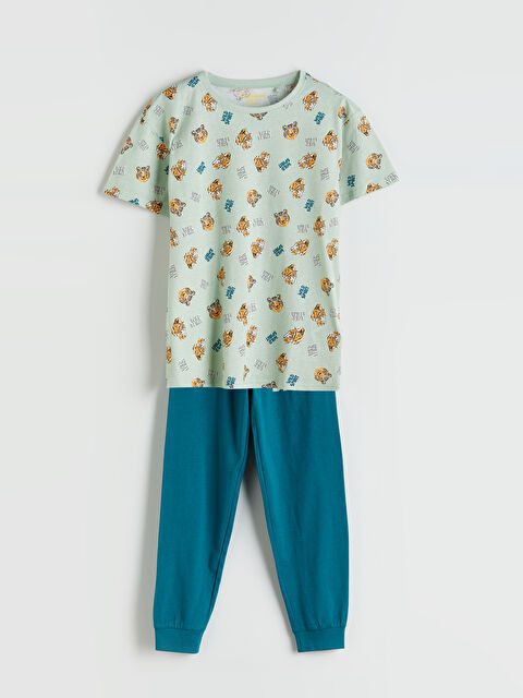 LCW Kids Crew Neck Printed Boys' Pyjama Set - S5AO99Z4-LRK