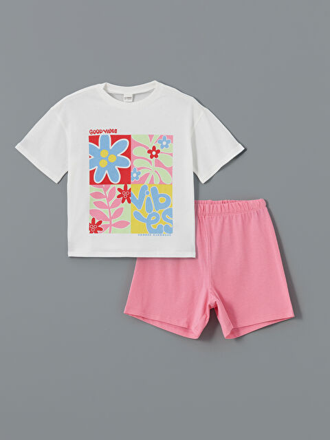 LCW Kids Kratka pidžama komplet sa cvetnim dezenom i okruglim izrezom za devojčice - S5AP51Z4-FFB