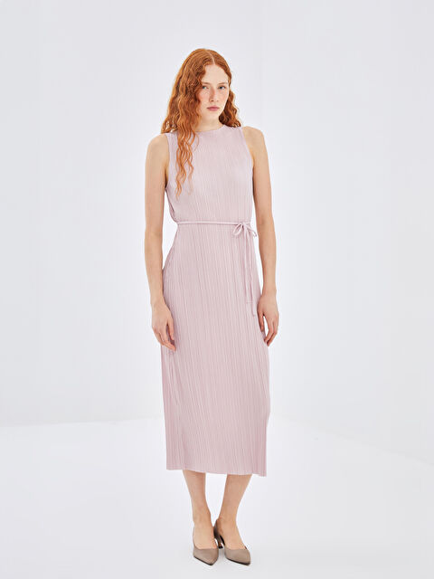 LCW Vision Crew Neck Textured Women's Sash Dress - S5AP95Z8-CS3