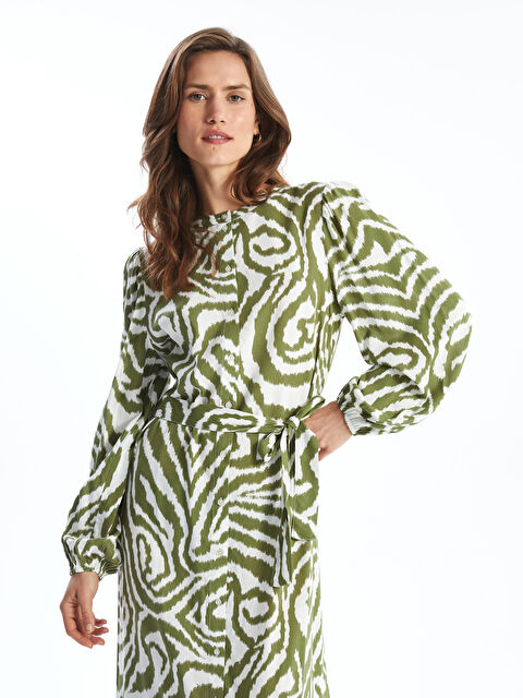 LCWAIKIKI Classic Patterned Women's Long Shirt Dress with Sash - S5AR10Z8-LRR