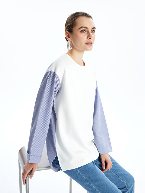 LCWAIKIKI Classic Bisiklet Yaka Çizgili Kadın Sweatshirt - S5AT00Z8-R9J