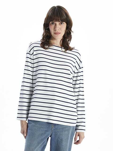LCWAIKIKI Classic Bisiklet Yaka Çizgili Kadın Tişört - S5AT02Z8-LFC