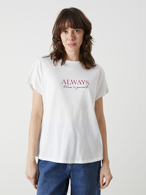 LCWAIKIKI Classic Μπλούζα T-Shirt Γυναικεία Jersey με Στρογγυλή Λαιμόκοψη και Εκτύπωση - S5AT97Z8-R9J