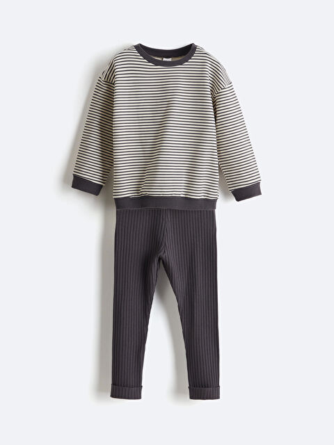 LCW baby Çizgili Kız Bebek Sweatshirt ve Tayt 2'li - S5AV24Z1-LE0