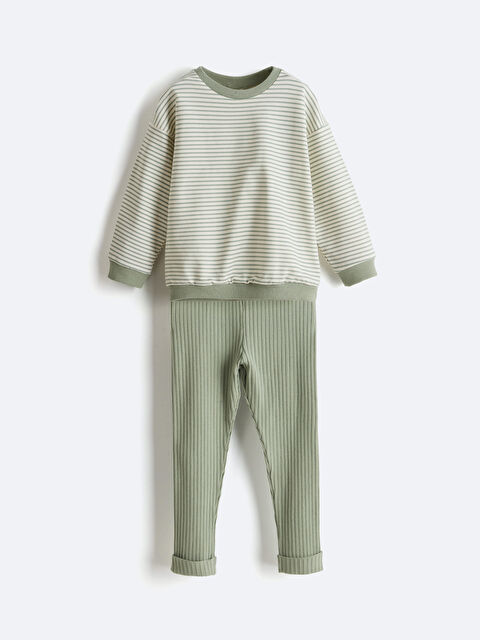 LCW baby Çizgili Kız Bebek Sweatshirt ve Tayt 2'li - S5AV24Z1-LFM