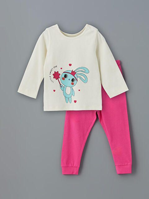 LCW baby Crew Neck Printed Baby Girls' Pyjama Set - S5AY40Z1-FDU